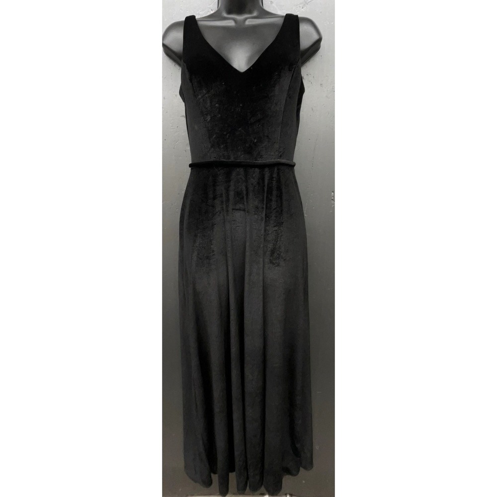 Velvet Evening Dress Sz 8 Black Sleeveless Shimmer Stretchy Flowy Holiday Party